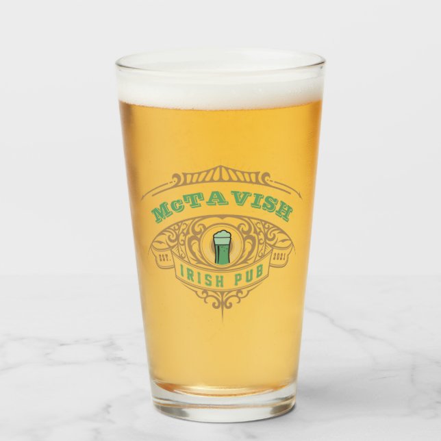 Personalized Irish Pub Beer Glass (Front Filled)