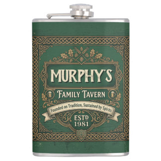 Personalized Irish Pub Family Tavern Vintage Green Hip Flask