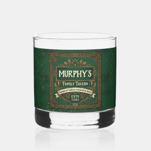 Personalized Irish Pub Family Tavern Vintage Green Whiskey Glass