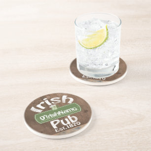 Personalized Irish Pub Old Keg Effect Sign Coaster