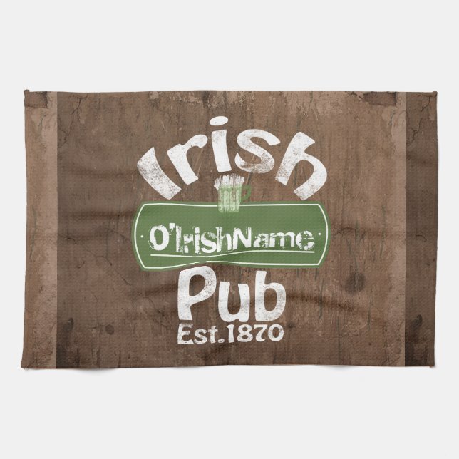 Personalized Irish Pub Old Keg Effect Sign Kitchen Towel (Horizontal)