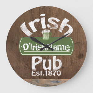 Personalized Irish Pub Old Keg Effect Sign Large Clock