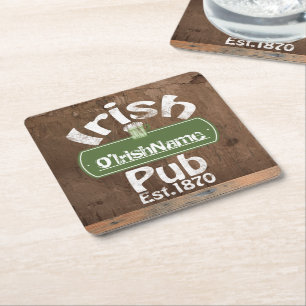 Personalized Irish Pub Old Keg Effect Sign Square Paper Coaster