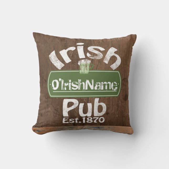Personalized Irish Pub Old Keg Effect Sign Throw Pillow (Front)