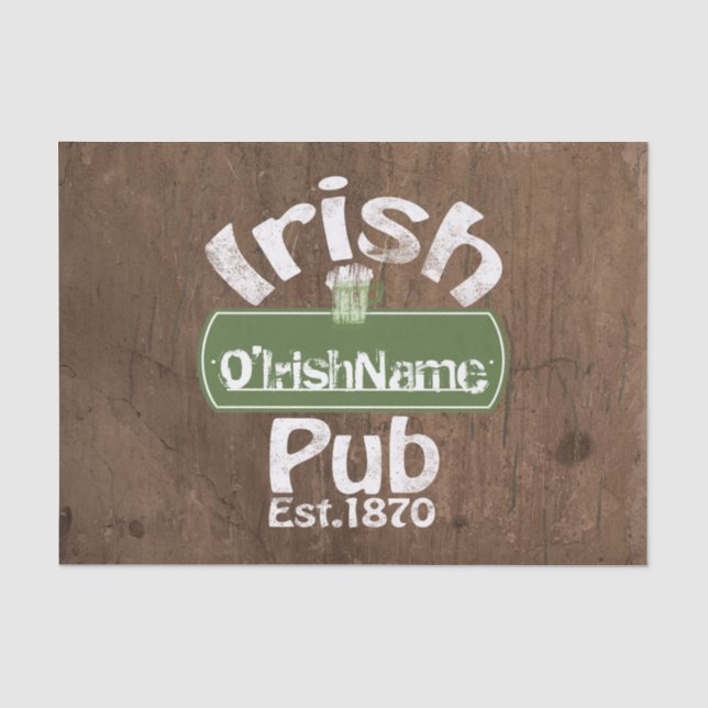 Personalized Irish Pub Old Keg Effect Sign Tissue Paper (Front)