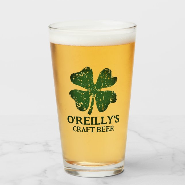 Personalized Irish pub pint beer glasses (Front Filled)