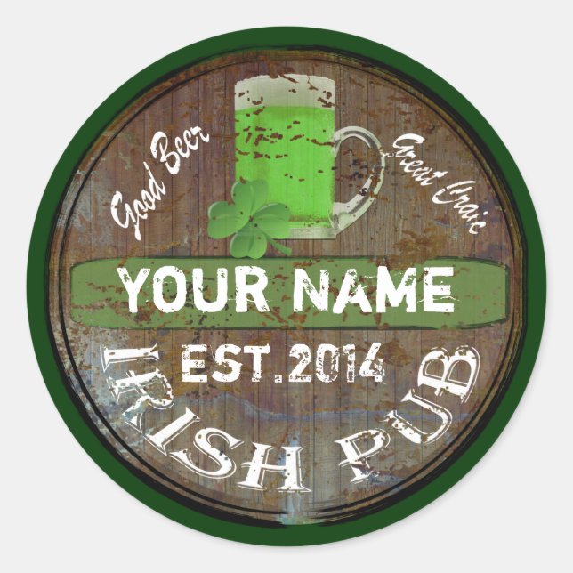 Personalized Irish pub sign Classic Round Sticker (Front)