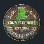 Personalized Irish pub sign Dartboard<br><div class="desc">Easily Personalize this distressed wooden effect Irish pub sign made to look like an old beer barrel keg and green beer drinking graphic with a lucky green shamrock clover with your own text or name for your St Patrick's day drinking celebrations. Visit the PADDY_O_DOORS store to for matching products and...</div>