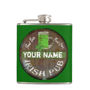 Personalized Irish Pub sign Hip Flask