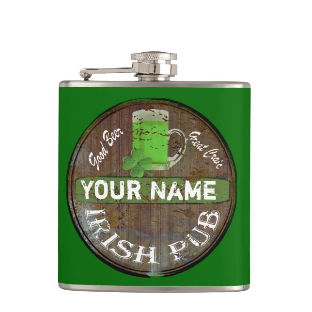 Personalized Irish Pub sign Hip Flask (Front)
