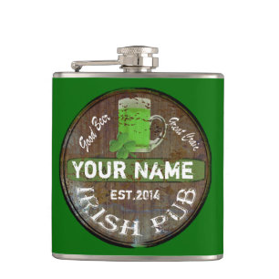 Personalized Irish Pub sign Hip Flask