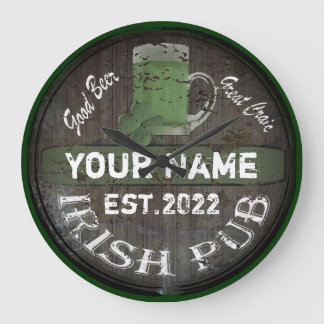 Personalized Irish pub sign Large Clock