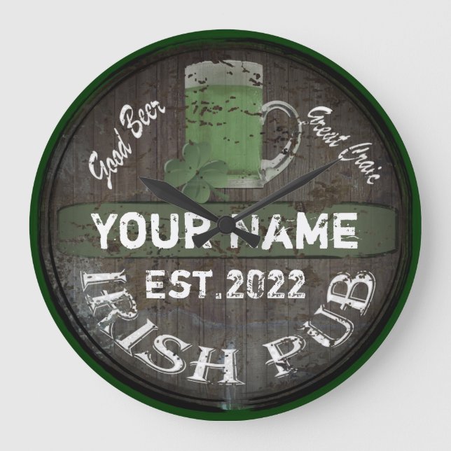 Personalized Irish pub sign Large Clock (Front)