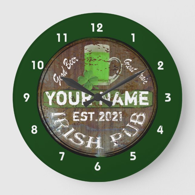 Personalized Irish pub sign Large Clock (Front)