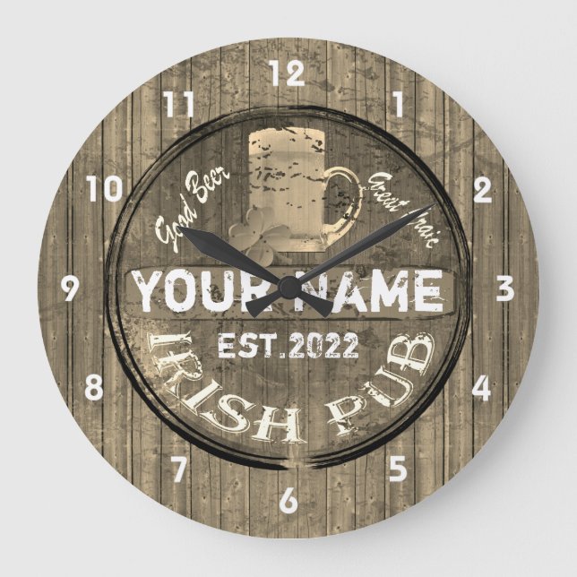 Personalized Irish pub sign  Large Clock (Front)