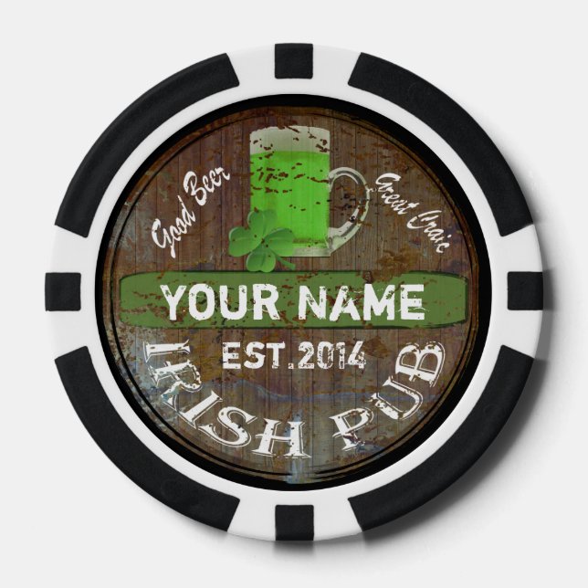 Personalized Irish Pub sign Poker Chips (Front)