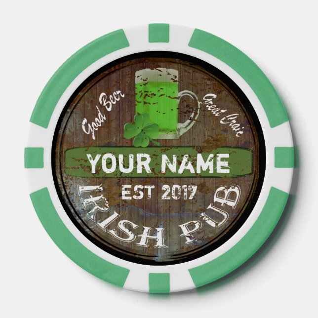 Personalized Irish Pub sign Poker Chips (Front)