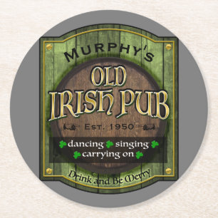 Personalized, Irish Pub Sign Round Paper Coaster