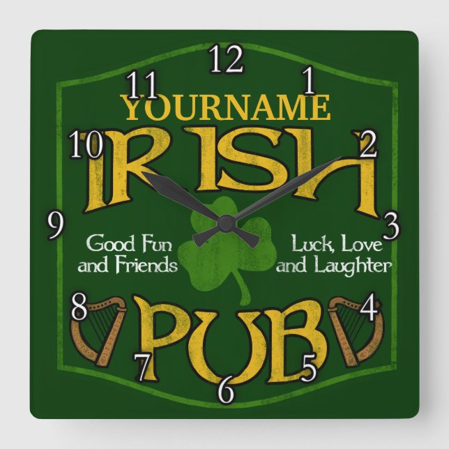 Personalized Irish Pub Sign Square Wall Clock (Front)