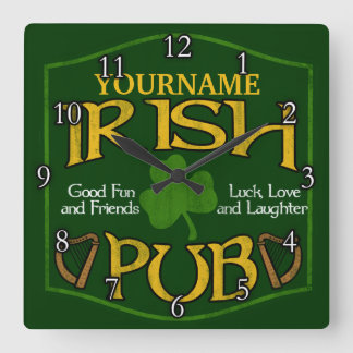 Personalized Irish Pub Sign Square Wall Clock