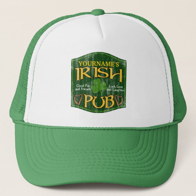 Personalized Irish Pub Sign Trucker Hat (Front)
