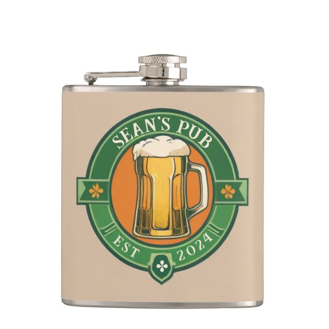 Personalized Irish Pub Sign with Custom Name Hip Flask (Front)