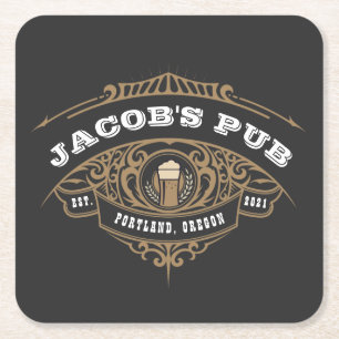 Personalized Irish Pub Square Paper Coaster