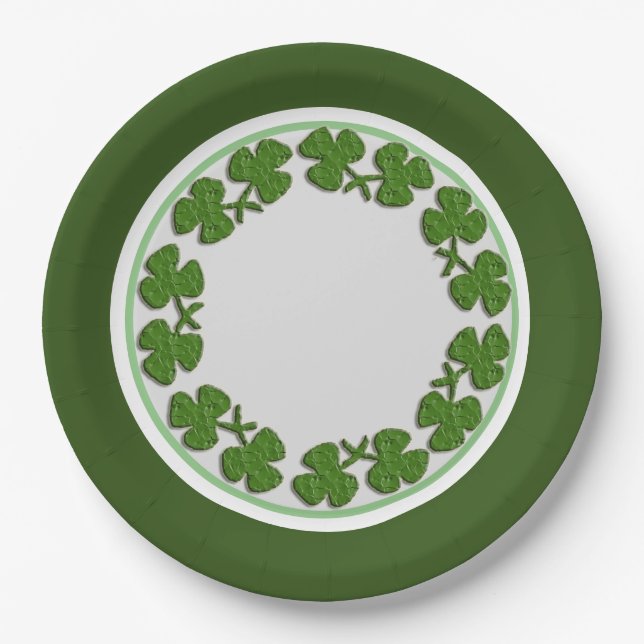 Personalized Irish Shamrock St. Patricks Day Party Paper Plate (Front)