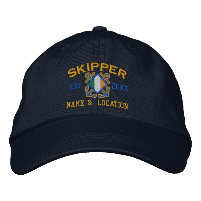 Personalized Irish Skipper Nautical Embroidery Embroidered Hat (Front)