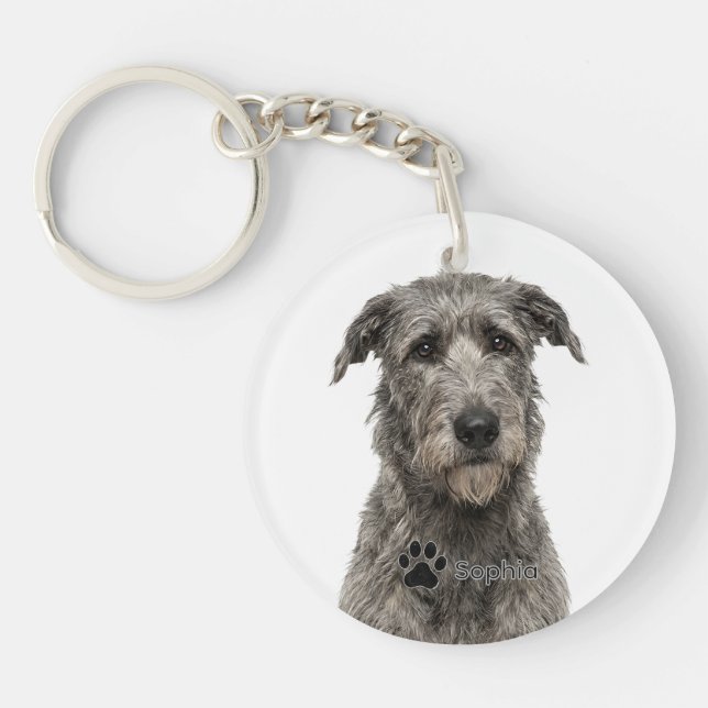 Personalized Irish Wolfhound Grey Dog Keychains (Front)