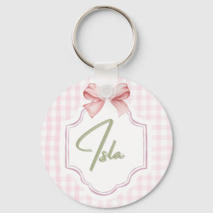 Personalized Isla Baby Girl Nursery Bow&Gingham  Keychain