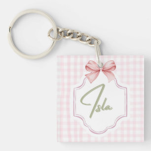 Personalized Isla Baby Girl Nursery Bow&Gingham  Keychain