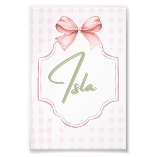 Personalized Isla Baby Girl Nursery Bow&Gingham Photo Print