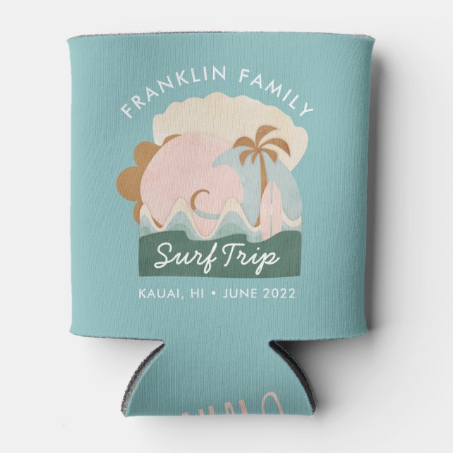 Personalized Island Family Surf Trip Bottle or Can Cooler (Front)