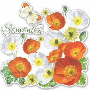 Personalized Island Poppies and butterfly Vinyl