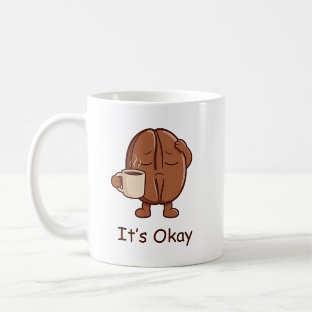 Personalized It’s Okay Cute Coffee Bean Character Mug (Left)