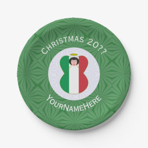 Personalized Italian Angel Christmas Flag Paper Plate