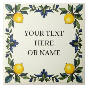 Personalized Italian Ceramic Lemon Tile Blue