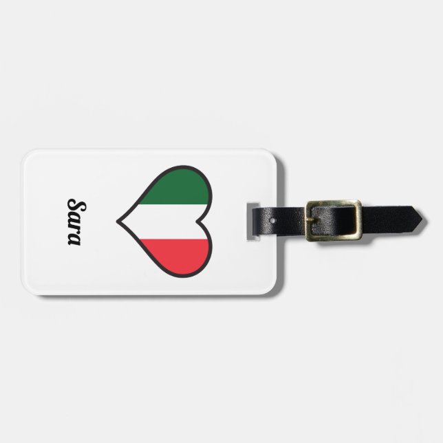 Personalized Italian Flag Heart Luggage Tag (Front Horizontal)