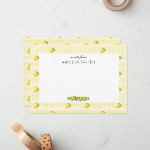 Personalized Italian Lemon Gingham Notecard