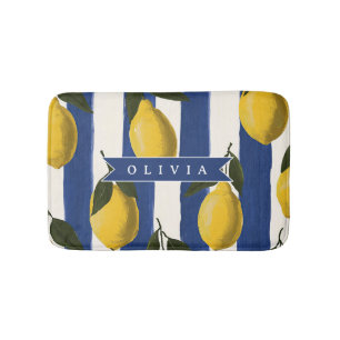 Personalized Italian Lemon Stripe Coastal Bath Mat