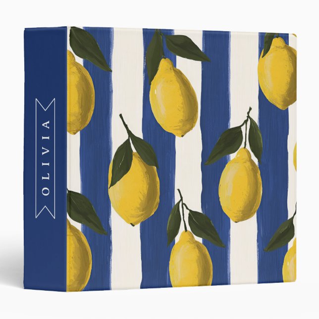Personalized Italian Lemon Stripe Coastal  Binder (Front/Spine)