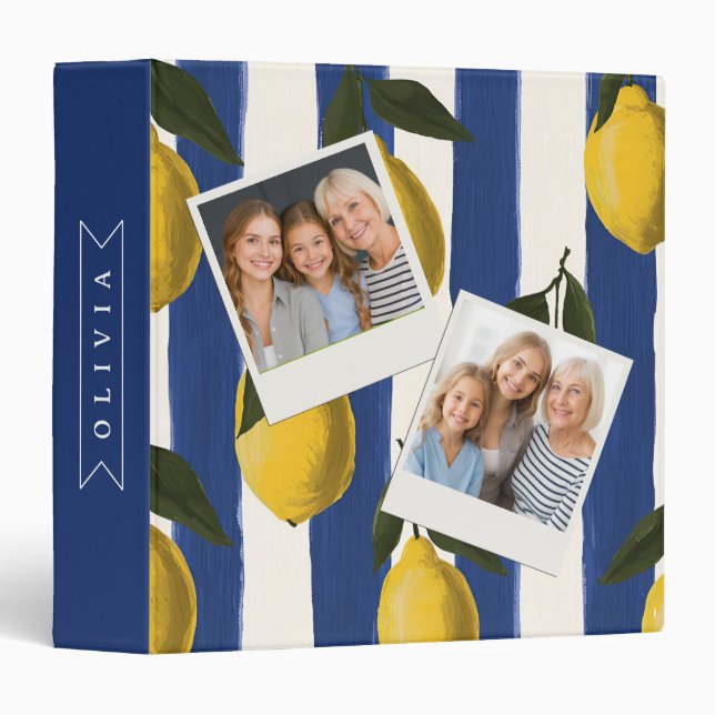 Personalized Italian Lemon Stripe Coastal  Binder (Front/Spine)