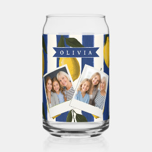 Personalized Italian Lemon Stripe Coastal Can Glass