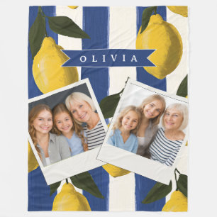 Personalized Italian Lemon Stripe Coastal  Fleece Blanket