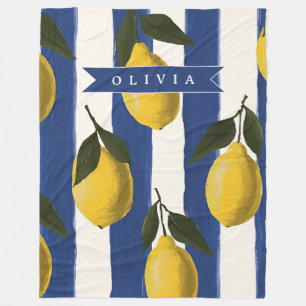 Personalized Italian Lemon Stripe Coastal  Fleece Blanket