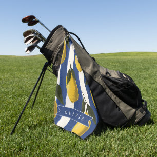 Personalized Italian Lemon Stripe Coastal  Golf Towel