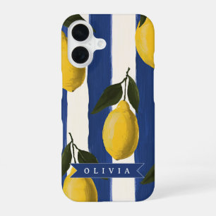 Personalized Italian Lemon Stripe Coastal  iPhone 16 Case
