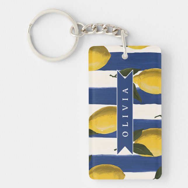 Personalized Italian Lemon Stripe Coastal  Keychain (Front)