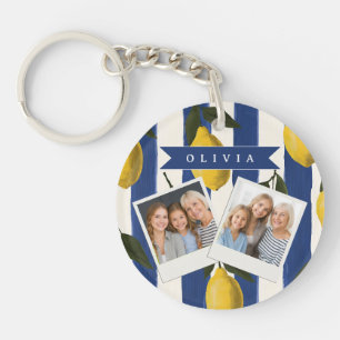 Personalized Italian Lemon Stripe Coastal  Keychain